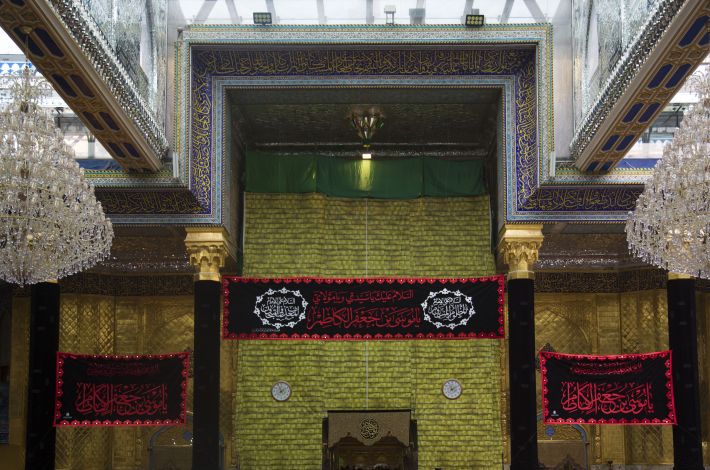 The al-Abbas's (p) Holy Shrine is covered in black in commemoration of the martyrdom anniversary of Imam al-Kadhem (p)
