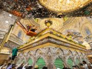 Imam Hussain (AS) Holy Shrine adorned with flowers for birth anniversary of Lady Zainab (SA)